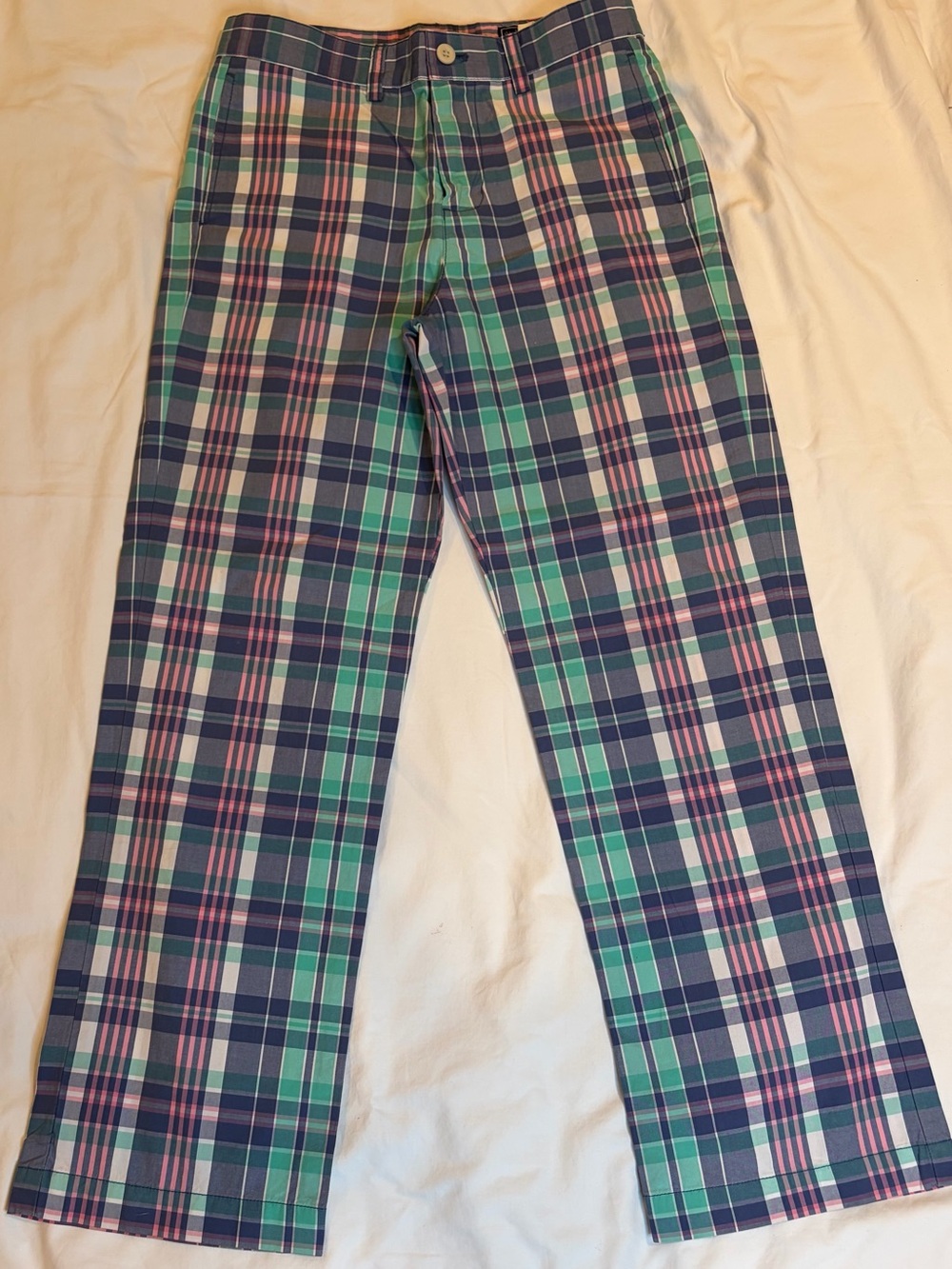 Vineyard Vines Boys Sz 12 Plaid Breaker Pants Blue Green Pink Cotton EUC